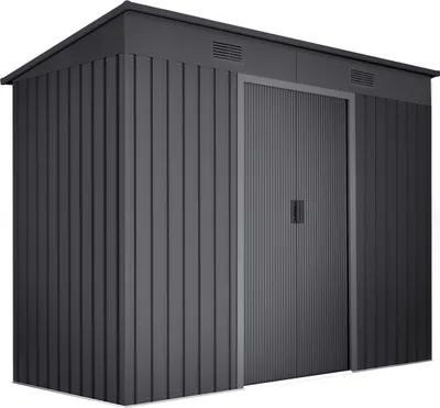 Produktbild von Wasabi - Metall Gerätehaus 3,14 m² Light Anthracite - Flachdach - Doppeltür-Schiebetür - Belüftungsgitter - Grau - Außenhäuschen - Lager- und Aufbewahrungsschuppen