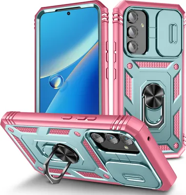 Produktbild von Galaxy A54 Hülle, Schiebe Kamera Schutz Stoßfest Schutzhülle mit Ringhalterung Ständer für Samsung Galaxy A54 Türkis