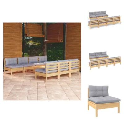 Produktbild von vidaXL 8-tlg. Garten-Lounge-Set mit Grauen Kissen Kiefernholz - Gartenmöbel-Sets