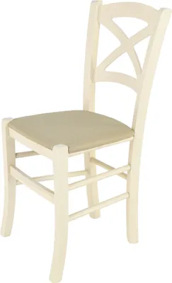 Image de t m c s Tommychairs - Chaise CROSS pour la cuisine et la salle à manger, structure robuste en hêtre laqué couleur aniline blanc et assise rembourrée recouverte de tissu couleur chanvre