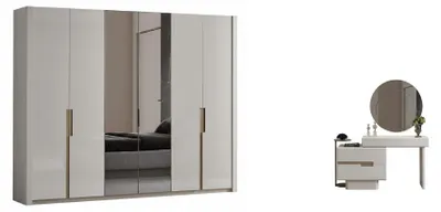 Immagine prodotto di Set per camera da letto, composto da armadio e comodino, colore beige, stile moderno, nuovo