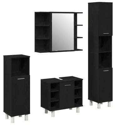 Produktbild von vidaXL Badezimmermöbel-Set mit Regal 4 pcs Schwarz 30 x 30 x 179,5 cm