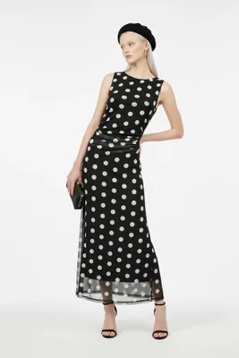 Produktbild von Gemustertes Tüll Maxikleid mit Futter, Black White, S