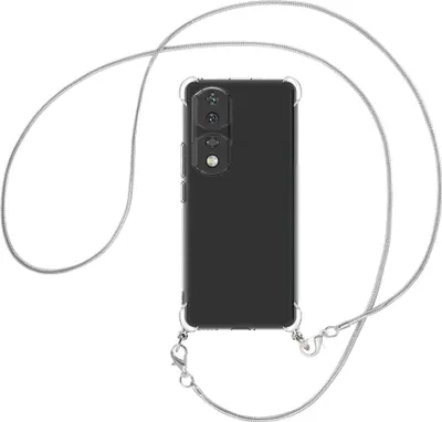 Produktbild von Handykette Backcover-Schutzhülle mit Band (Metall silberfarben) für Honor 90 Pro (REP-AN00, 6.78'') - silberfarbene Snake-Kette
