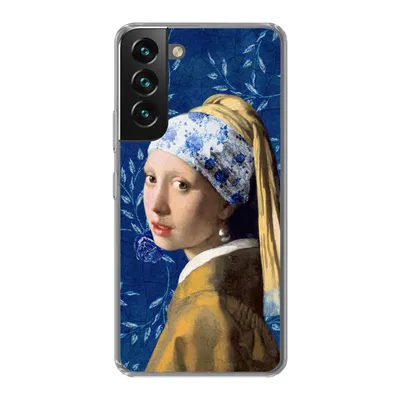 Produktbild von MuchoWow® Handyhülle Schutzhülle Hülle für Samsung Galaxy S22 Mädchen mit Perlenohrring - Delfter Porzellan - Vermeer - Blumen - Gemälde - Alte Meister Silikon Softcase Handy Hülle - Mobiltelefonhülle