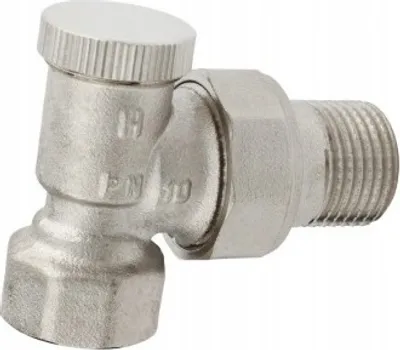 A close-up studio shot of a metal valve.