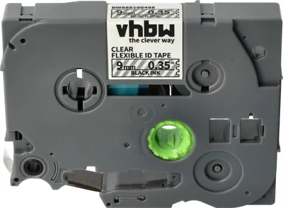 Produktbild von vhbw Schriftband-Kassette kompatibel mit Brother PT 1000, 1000F, 1000BTS, 1005 Etiketten-Drucker 8m x 9mm Schwarz auf Transparent, Flexibel, Laminiert