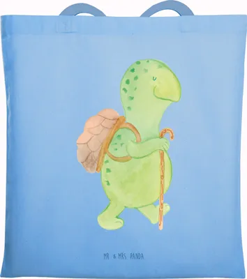 Produktbild von Mr. & Mrs. Panda Jutebeutel Schildkröte Wanderer - Sky Blue - Geschenk, Rucksack, Entpannt, Tote Bag, Motivationsspruch, Schildkröten, Schultasche, Tasche, Beutel