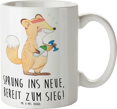 Produktbild von Mr. & Mrs. Panda Kaffeetasse Sich in einer neuen Sportart versuchen - Weiß - Geschenk, Sport und Fitness, Bedruckte Tasse, Motivation, sportliche Ziele, Vertrauem, Trost