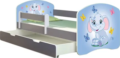Produktbild von ACMA Jugendbett Kinderbett Junior-Bett Komplett-Set mit Matratze Lattenrost und Rausfallschutz Grau 26 Elefant 160x80 + Bettkasten