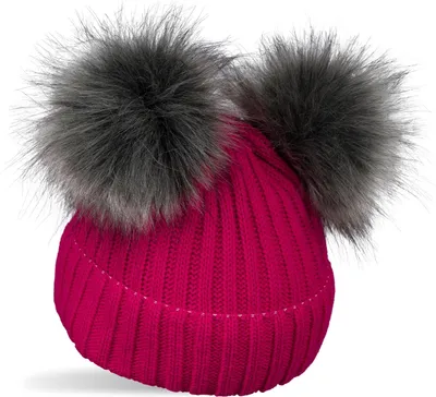 Produktbild von styleBREAKER Kinder Strick Bommelmütze mit 2 Kunstfellbommel und Fleece Futter, Winter Mütze, Strickmütze, 2-5 Jahre 04024203
