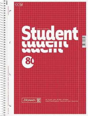 Produktbild von Kollegblock Student A4 kariert Lineatur 28 80 Blatt mit Rand rot Packung mit 5 Stück