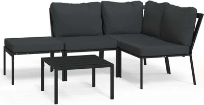 Image de Ensemble de salon de jardin 5 pièces vidaXL avec coussins gris, en acier