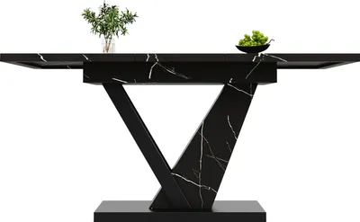 Produktbild von okwish Ausziehtisch，Küchentisch，Esstisch mit schwarzem Marmormuster ，Geeignet für Restaurants&Küchen，Schwarz
