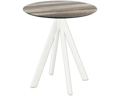 Immagine prodotto di Infinity - Tavolo da terrazzo, struttura bianca + piano in HPL effetto legno tropicale Ø70 cm, 1 pezzo