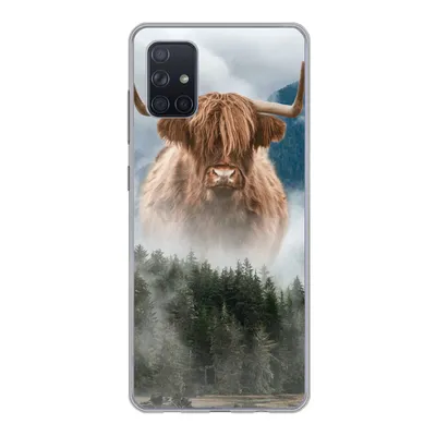 Produktbild von MuchoWow® Handyhülle Schutzhülle Hülle für Samsung Galaxy A71 Schottische Highlander - Kühe - Nebel Silikon Softcase Handy Hülle - Kartenbesitzer