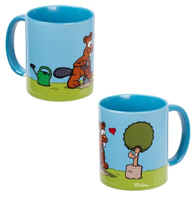Produktbild von Ralph Ruthe Tasse - Biber & Baum Buddeltasse Kaffeetasse Becher aus Keramik Blau 320 ml