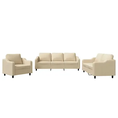 Produktbild von vidaXL 3-tlg. Sofagarnitur mit Kissen Creme Stoff