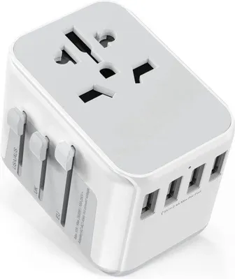Image de Adaptateur de voyage universel - Compatible avec 224 pays - Avec 4 ports USB et 1 prise secteur - 2300 W