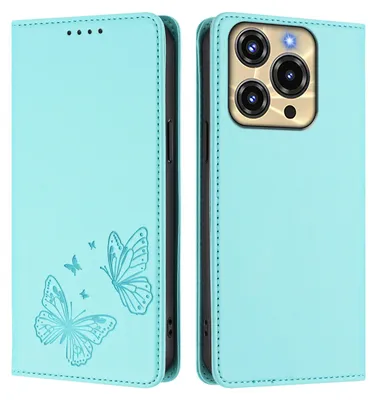 Produktbild von Lederhülle für Oukitel C69, Schmetterling Prägung Leder Brieftasche Schutzhülle mit Ständer Türkis