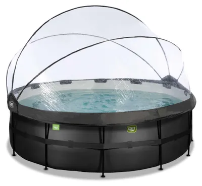 Produktbild von EXIT Black Leather Rahmenpool ø427, Aufstellpool, mit Sandfilteranlage & Überdachung, Rund, Schwarz