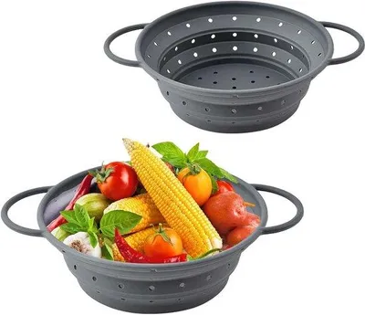Produktbild von Silikonisches Klappgefäß - 2-fach Klapp-Abtropfgriff für Küchen - grau - Küche.