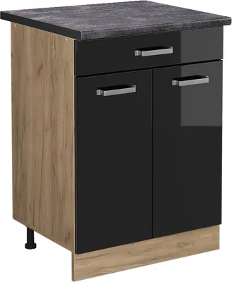 Produktbild von Küchenunterschrank Vicco R-Line Schwarz Hochglanz 60 cm mit Schublade, AP Anthrazit, Model 45711