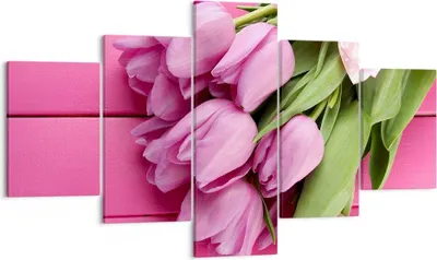 Produktbild von Bild auf Leinwand - Leinwandbild - Tulpen Blumenstrauß Garten - 125x70cm - Wand Bild - Wanddeko - Leinwanddruck - Bilder - Kunstdruck - Wanddekoration - Leinwand bilder - Wandkunst - EA125x70-2722