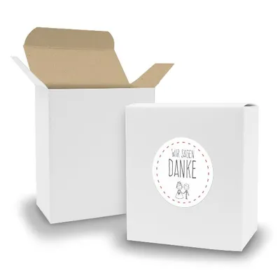 Produktbild von SET Wir sagen Danke (Motiv27) 24x Faltschachtel Quader weiß innen braun+Sticker