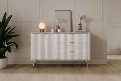 Produktbild von LANTE Kommode Weiß 138,2 x 81,2 x 38 cm – 3 Schubladen, gerillte Front
