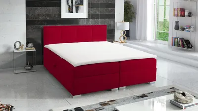 Produktbild von Boxspringbett QUADRAT 160x200 cm, mit Topper Bonellmatratze und zwei Bettkästen, Dunkelrot