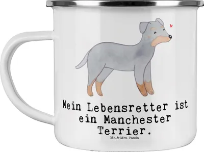 Produktbild von Mr. & Mrs. Panda Teetasse Manchester Terrier Lebensretter - Weiß - Geschenk, Pott, Teebecher, Emaille Becher, Kaffeepott, Tasse