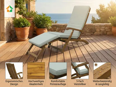Obrázok produktu pre Ergonomické ležadlo na opaľovanie, ležadlo do sauny vrátane podložky z akáciového dreva