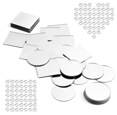 Productafbeelding van Zelfklevende acryl spiegeltjes - Rond en vierkant - Geschikt voor knutselwerk, mozaïek en doe-het-zelf projecten - 50 stuks, 5 cm