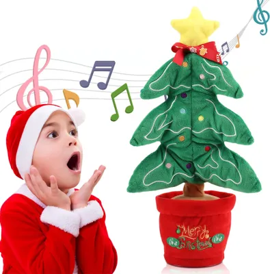 Image de Jouet dansant arbre de Noël, arbre de Noël vert jouet parlant Drôle de jouet en peluche électrique de Noël Cadeau de Noël,