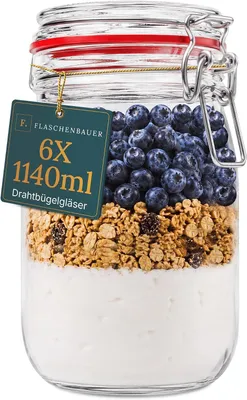 Zdjęcie produktu dla Słoiki do marmolady, zestaw 6 sztuk, pojemność 1150 ml, nadają się do konserwowania i fermentacji, do przechowywania, napełniania i transportu