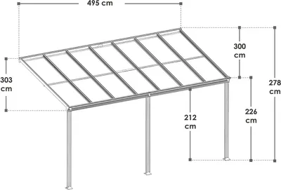 Produktbild von Juskys Terrassenüberdachung Borneo 5x3 m – Aluminium Terrassendach mit Doppelstegplatten Sonnenschutz Wandmontage Überdachung für Terrassen Dunkelgrau