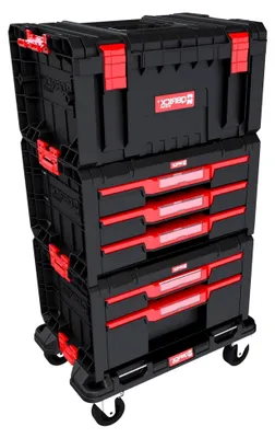 Produktbild von QBRICK - Werkzeugtrolley mit Werkzeugkasten und Schubladen - 3er-Set - Werkstattwagen mit Rollen, Werkzeugbox mit Organizer, stapelbar