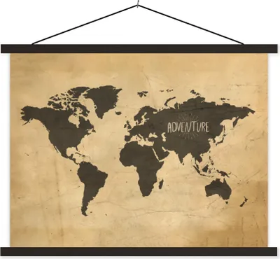 Produktbild von MuchoWow® Textilposter Weltkarte - Retro - Braun 40x30 cm mit schwarzem Rahmen - Dekorationen