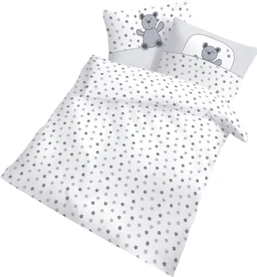 Produktbild von Dobnig Renforcé Kinderbettwäsche 2tlg. 100x135 cm Bärchen grau Sterne