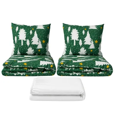 Obrázek produktu pro Set dvoulůžko Stromky zelené - 2x povlečení, prostěradlo 180x200 cm (019) bílá, Obrázek vytvořený pomocí AI
