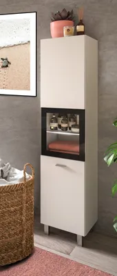 Produktbild von Badezimmer Midischrank "Lowell" weiß und schwarz Badschrank hängend / stehend