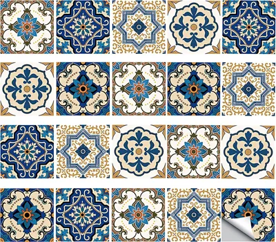 Imagen del producto de Adhesivos azules con diseño vintage, 15x15 cm, 20 unidades, autoadhesivos, para cocina