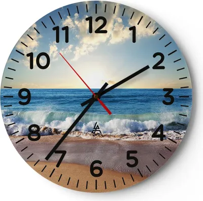 Produktbild von Wanduhr - Rund - Glasuhr - Meer Ufer Wasser - 40x40cm - Schleichendes Uhrwerk - Lautlos - zum Aufhängen bereit - Dekoration Modern - Wanddekoration aus Glas - C4AR40x40-3551