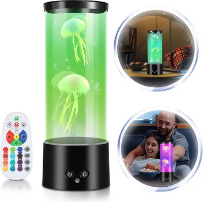 Produktbild von Fiqops LED Quallen Nachtlichter Lava Lampe RGB Stimmungslampe 3 Stufen der Helligkeit Künstliche