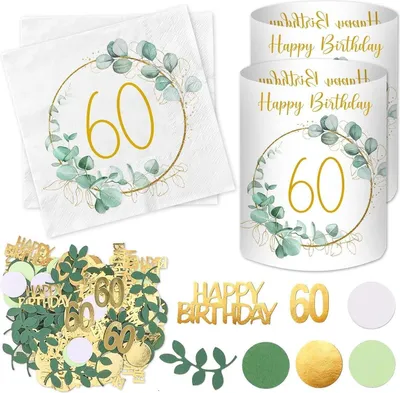 Produktbild von Servietten Windlicht Konfetti Eukalyptus 60. Geburtstag Deko Grün