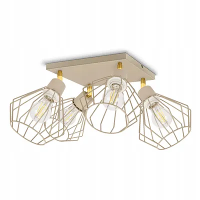 Produktbild von Luxolar - LED Deckenleuchte 4-flammig aus Metal Draht Beige-Grau im Edison-Stil E27 60W - LOFT Design - Hängelampe Schwenkbar für Wohnzimmer, Küchen