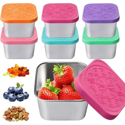 Immagine prodotto di Set di 6 snack box Kinder (180 ml) – Contenitore per il pranzo in acciaio inossidabile con coperchio in silicone, a prova di perdite, ideale come bento box per scuola e asilo