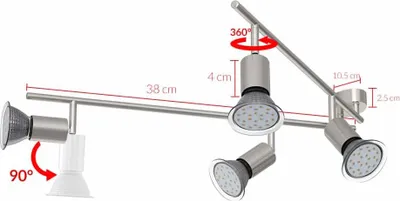 Obrázok produktu pre Stropné svietidlo so 4 otočnými LED žiarovkami, každá so svietivosťou 300 lúmenov