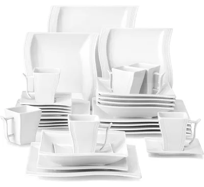 Productafbeelding van Serviesset, porselein, "Flora", combinatie set, 6 personen, 30-delig, wit
